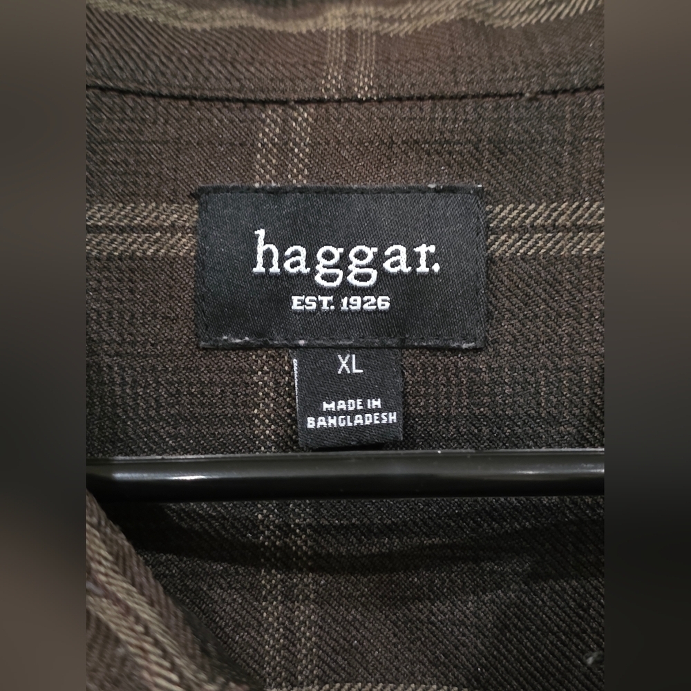 Haggar Dark Plaid Long Sleeve Button Down Mens Shirt Size XL - Picture 4 of 4